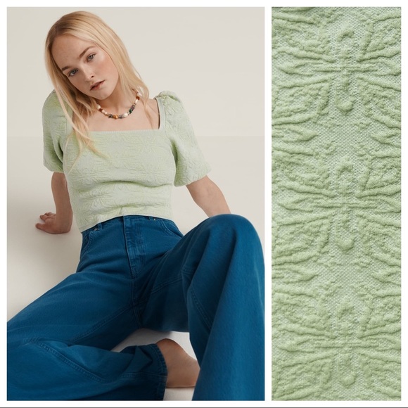 NWT. Zara Green Cropped Jacquard Top. Size M. - Picture 4 of 10